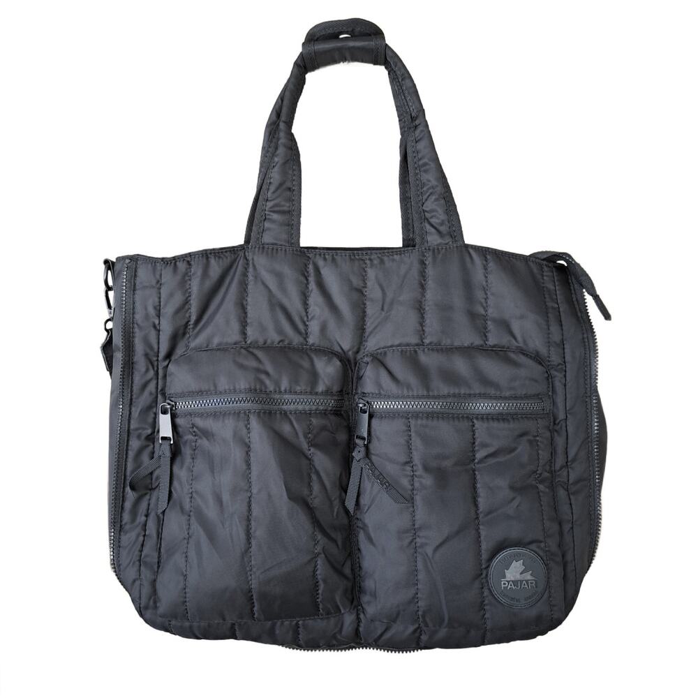 PAJAR Black Quilted Large Tote Travel Bag  - Minimalist Pockets Nylon